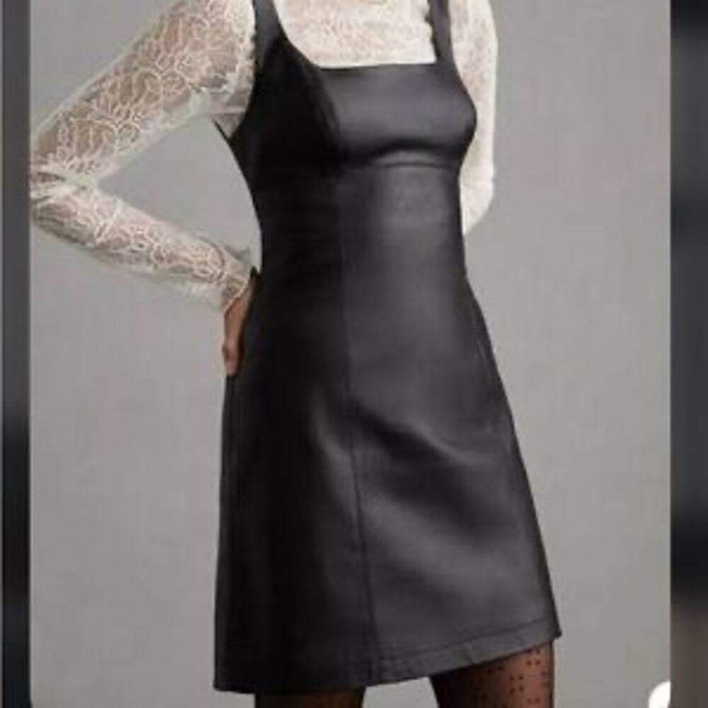 Maeve by Anthropologie faux leather black shift dress size 6 - NWT
